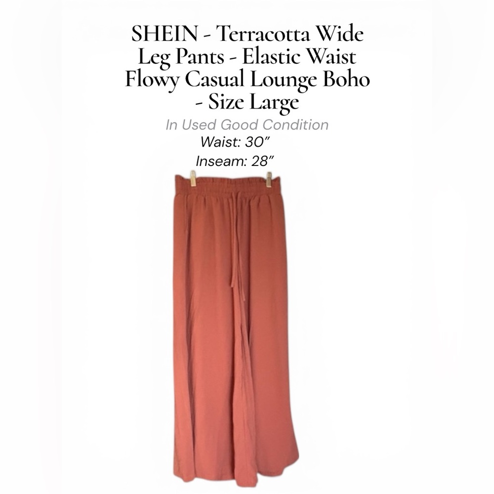 SHEIN Terracotta Wide Leg Pants Size L Elastic Waist Flowy Casual Lounge Boho